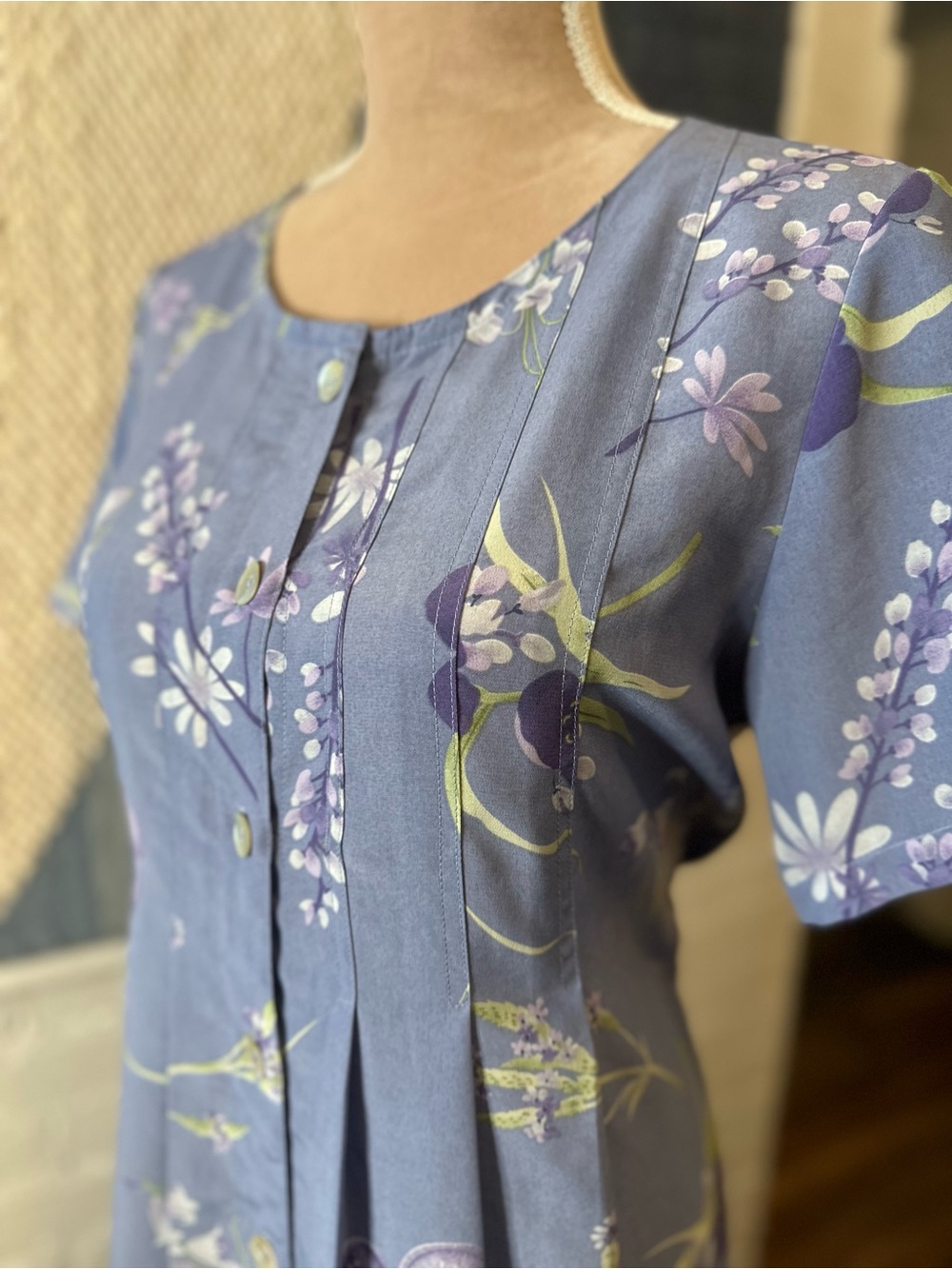 National Wildlife Federation 80s/90s Light Blue Floral Button Up Dress - Picture 4 of 12